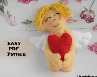 Felt Angel Doll Pattern: Valentine's Day Cupid Ornament (PDF & SVG)