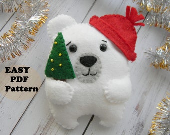 Polar bear pattern Christmas oranment pattern PDF Felt cute polar bear ornament pattern Christmas sewing PDF pattern Christmas bear pattern