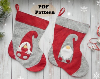 Felt Christmas Stocking Pattern: Scandinavian Gnome Applique (PDF Pattern)