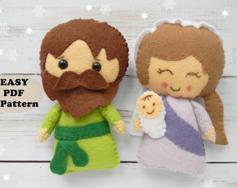 Felt Nativity Scene Pattern: Mary, Joseph, Jesus Ornaments (PDF Pattern)