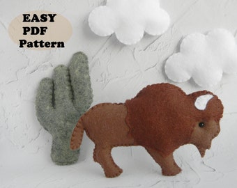 Bison felt pattern PDF Buffalo ornament pattern Cactus Cloud Pattern Mobile sewing pattern Desert Decor Felt Animals Plush Sewing Pattern