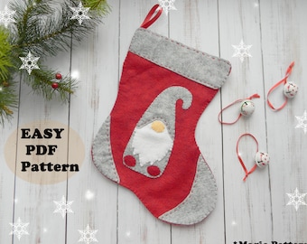 Felt Christmas Stocking PDF Pattern: Gnome Applique DIY