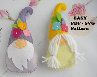 Felt gnome ornament pattern Spring gnome pattern Easter gnome toy Flower gnome PDF SVG Sewing Pattern Tomte Tonttu Nisse plush pdf Tutorial