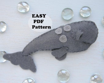 Whale PDF pattern Felt sewing whale PDF tutorial DIY sperm whale baby mobile Cute whale plush toy  Nursery decor felt diy whale ornaments