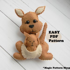 Kangaroo felt PDF Pattern Felt kangaroo ornament pattern kangaroo mom and baby sewing pattern Australian animals Nursery decor Plush toy