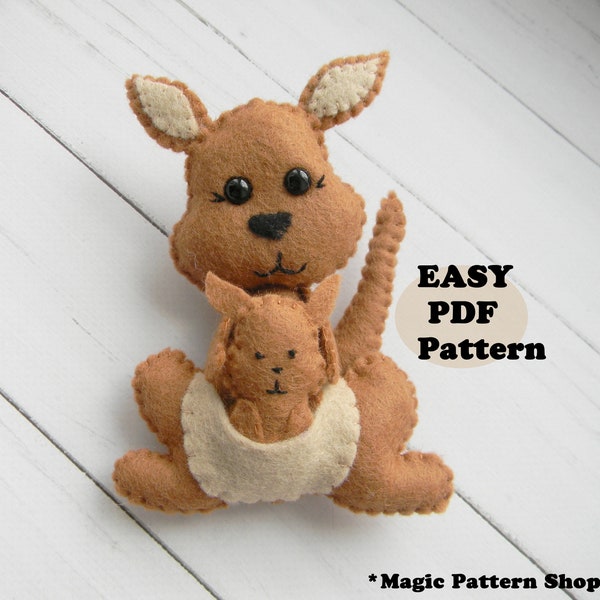 Kangaroo felt PDF Pattern Felt kangaroo ornament pattern kangaroo mom and baby sewing pattern Australian animals Nursery decor Plush toy
