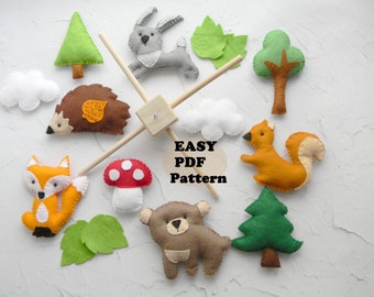 Woodland Mobile Sewing Pattern PDF Felt Woodland Animals Pattern Forest nursery mobile pattern Woodland stuffed animal Felt Crib Mobile DIY