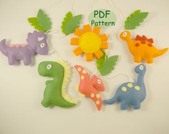 PDF Dinosaur Patterns  DIY Dinosaur Mobile Sewing Felt Baby Crib Mobile Pattern Dinosaur Plush Toys patterns Felt ornament tutorial
