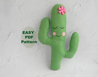 PDF  Cactus pillow Hand Sewing Pattern Felt  Cactus Pattern Kawaii Cactus Softie Pattern Cactus nursery decor DIY project