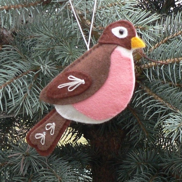 Christmas Robin easy to sew felt PDF pattern Sewing PDF Pattern  Felt Bird Plush Bird Instant Download
