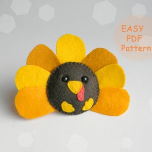 Easy PDF pattern Felt turkey ornament Turkey plush toy  Turkey favor party Thanksgiving felt ornament pattern Softie bird Pattern