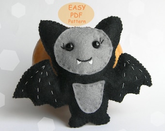 Easy PDF pattern Felt bat ornament  Halloween ornaments Kawaii Bat Plushie Sewing Pattern Softie Pattern Halloween decorations DIY