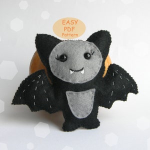 Easy PDF pattern Felt bat ornament  Halloween ornaments Kawaii Bat Plushie Sewing Pattern Softie Pattern Halloween decorations DIY