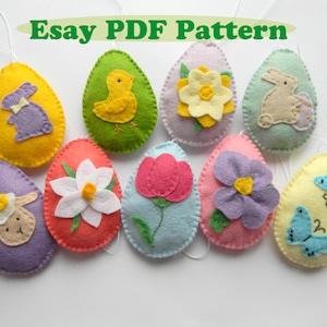 Easter egg ornament PDF Pattern Felt Ornament Pattern Applique Pattern Easter decorations DIY easter project Bunny Flower butterflies