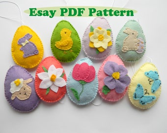 Easter egg ornament PDF Pattern Felt Ornament Pattern Applique Pattern Easter decorations DIY easter project Bunny Flower butterflies