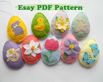 Felt Easter Egg Ornament PDF Pattern: Applique Bunny, Flower, Butterfly (Digital Download)