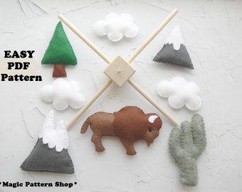 Bison mobile pattern PDF Buffalo Plaid Nursery Cactus Mountain Mobile Pattern Boy Mobile Woodland Baby Mobile sewing pattern