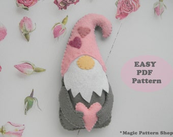 Valentine Gnome Felt Pattern: Heart Ornament Sewing (PDF Pattern)