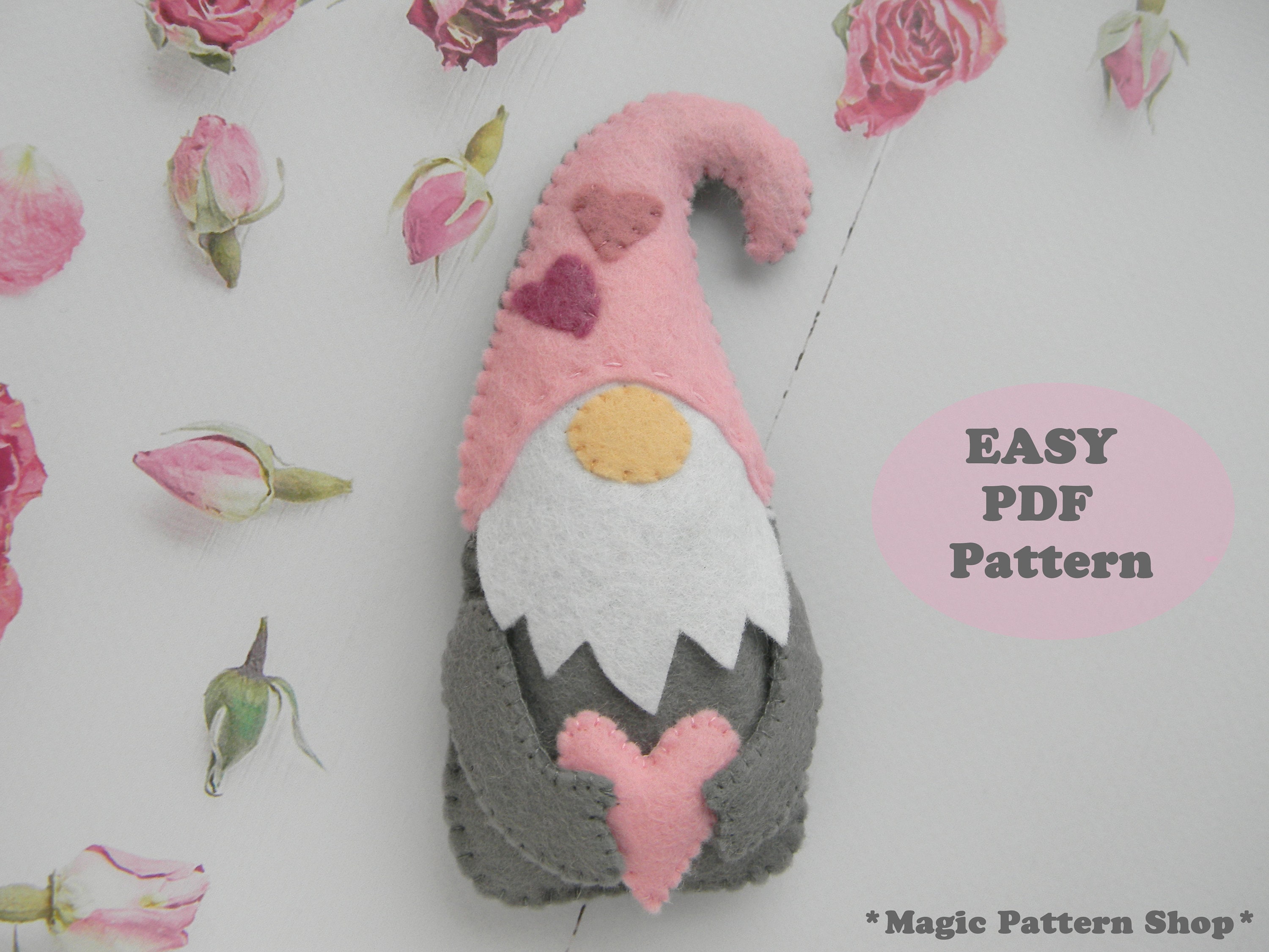 scandinavian decor felt gnome pattern Valentine gnome sewing pattern