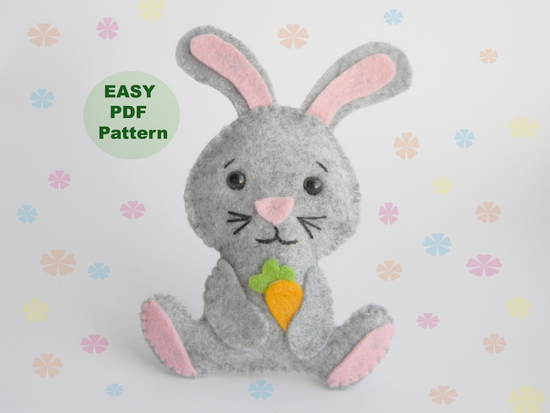 Easter bunny ornament PDF Pattern Kawaii Softie Sewing Pattern Bunny toy with carrot easter decorations DIY project hanging decoration