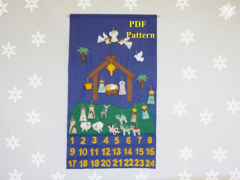 Nativity Advent Calendar PDf Pattern 24 christmas Ornaments Felt Advent Pattern Holiday Countdown Sewing pattern Instant Download image 3