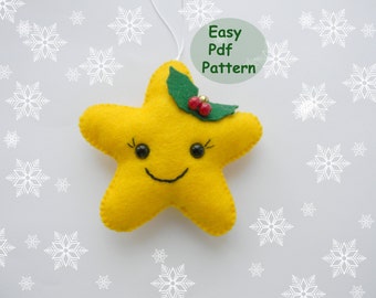 PDF pattern  Christmas star ornaments pattern Kawaii christmas ornament pattern Star tree ornaments Softie Pattern Instant Download