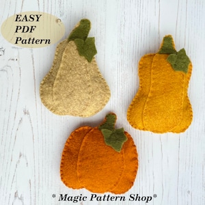 Felt pumpkin PDF pattern ornaments autumn decoration sewing tutorials for felt Hand Sewing pumpkin decor DIY thanksgiving felt pattern