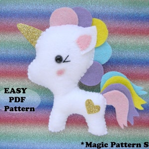 Felt unicorn pattern PDF Unicorn ornament sewing pattern Unicorn doll Kawaii Unicorn plushie pattern DIY Baby Mobile Felt Animal Pattern
