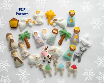 Felt Nativity Set Ornaments PDF Pattern: 24 Christmas Ornament Scene (Digital Download)