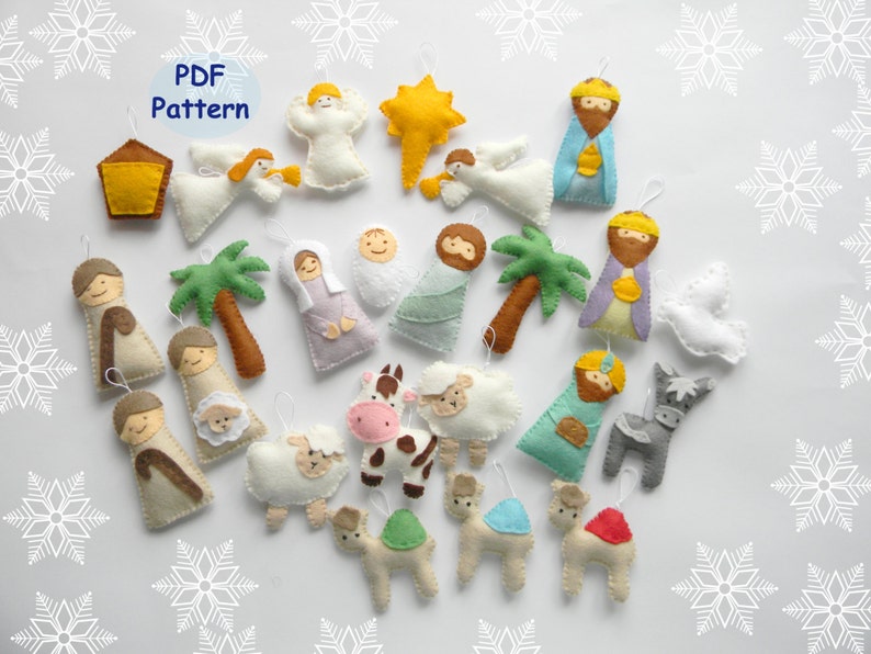 PDF pattern Nativity set ornaments Nativity set scene Christmas ormaments Felt christmas ornament Mary Joseph Jesus Wise men ornament image 1