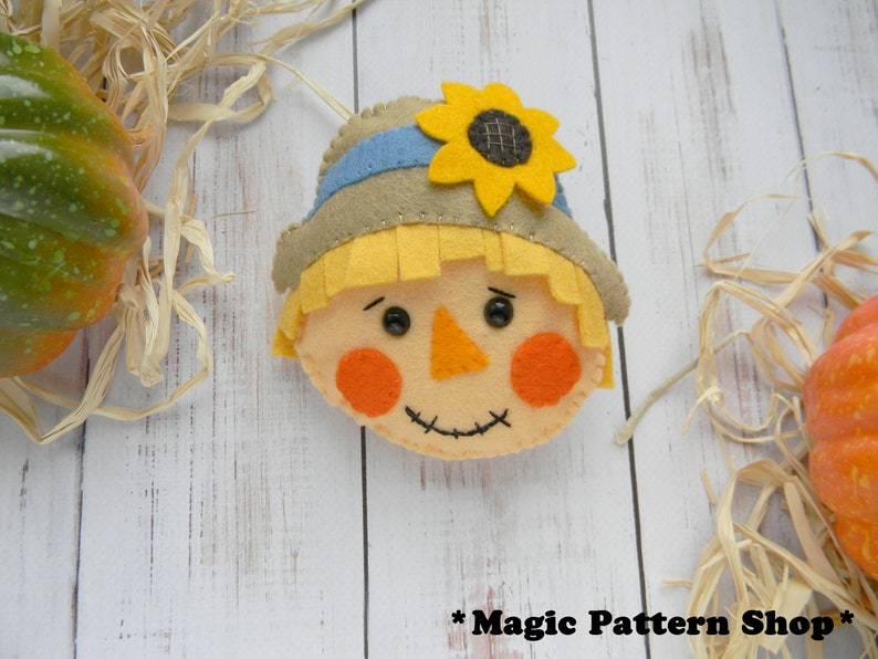 Fall Scarecrow ornament felt pattern Harvest ornament pattern PDF scarecrow face Sewing Craft Autumn Fall Decor pattern