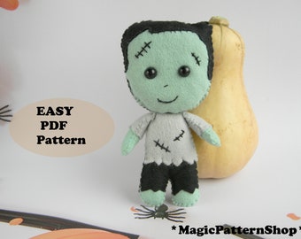 Felt Frankenstein Doll Sewing Pattern: Easy Halloween Ornament (PDF Pattern)