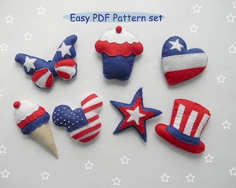 Patriotic Felt Plushie Sewing Pattern: 4th of July Ornaments (PDF Pattern)