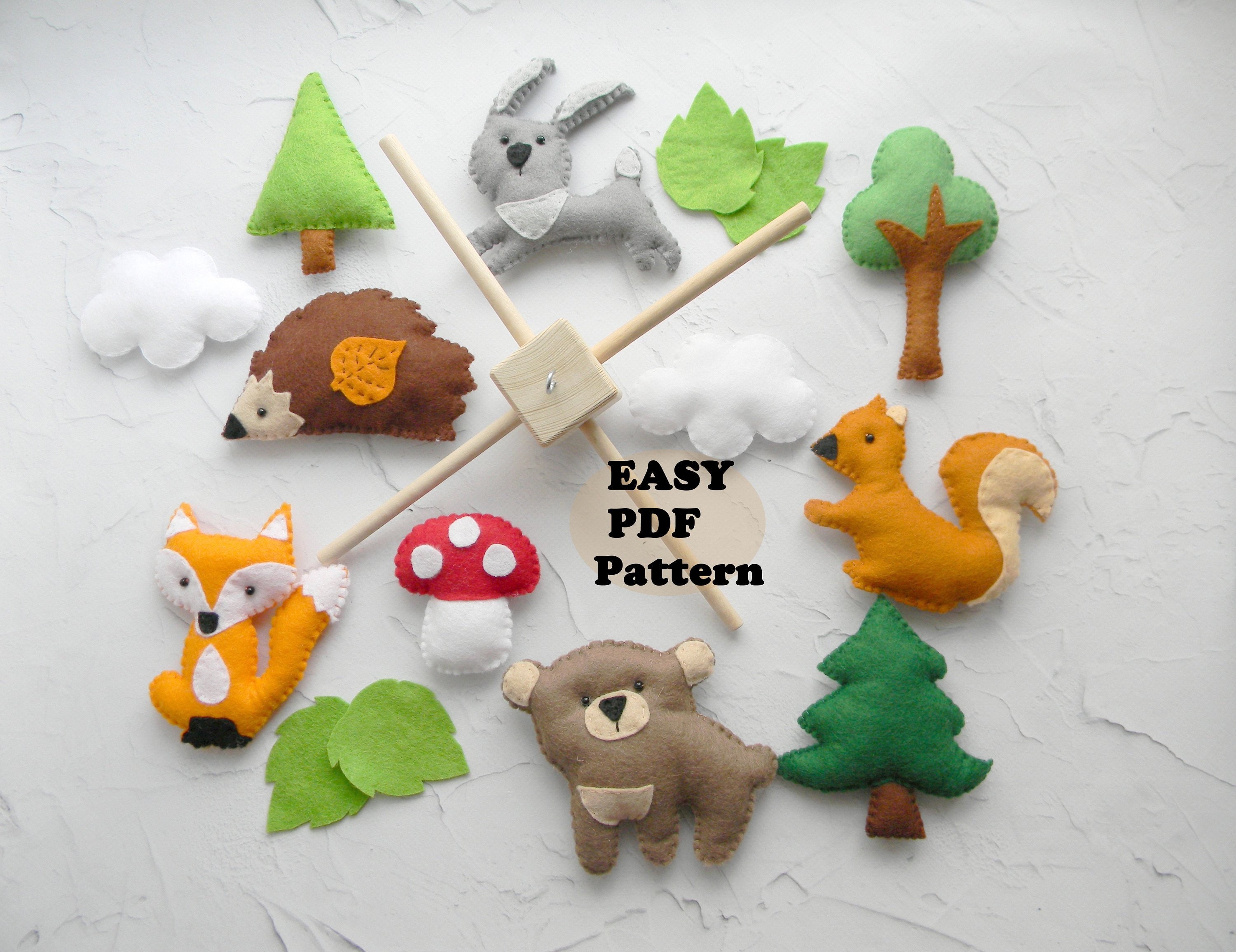 Woodland felt animals pattern, felt toys pattern, stuffed an