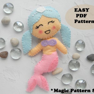Felt pattern mermaid Cute ornament mermaid  Mermaid doll sewing pattern Easy PDF pattern Kawaii mermaid PDF pattern sewing tutorial PDF