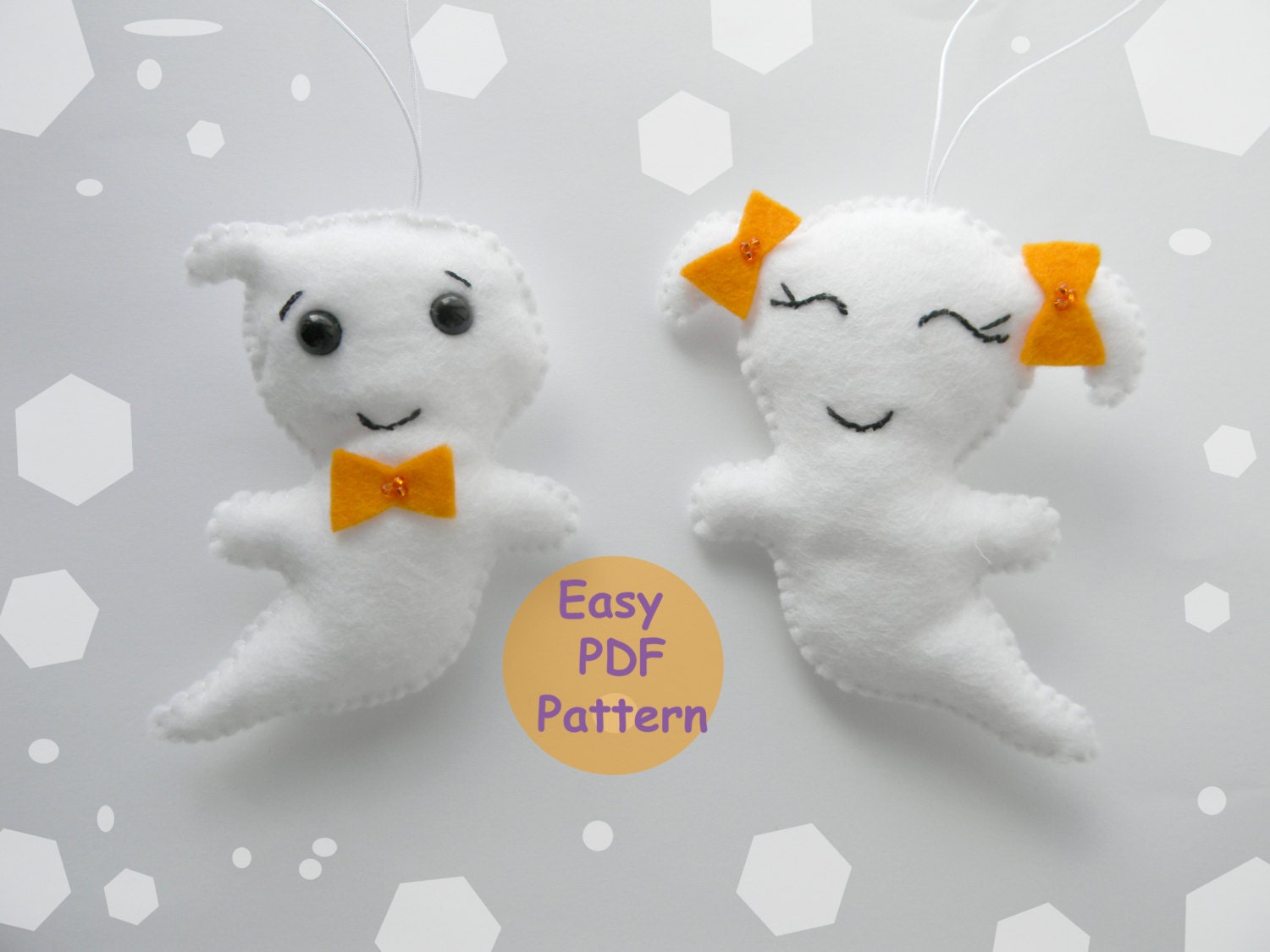 Easy PDF pattern Felt Ghost ornament Halloween ornaments Etsy