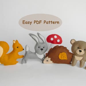 PDF pattern Woodland creatures Baby mobile DIY craft project Felt Squisrrel Bunny Bear Hedgehog  Easy sewing pattern Forest Friends