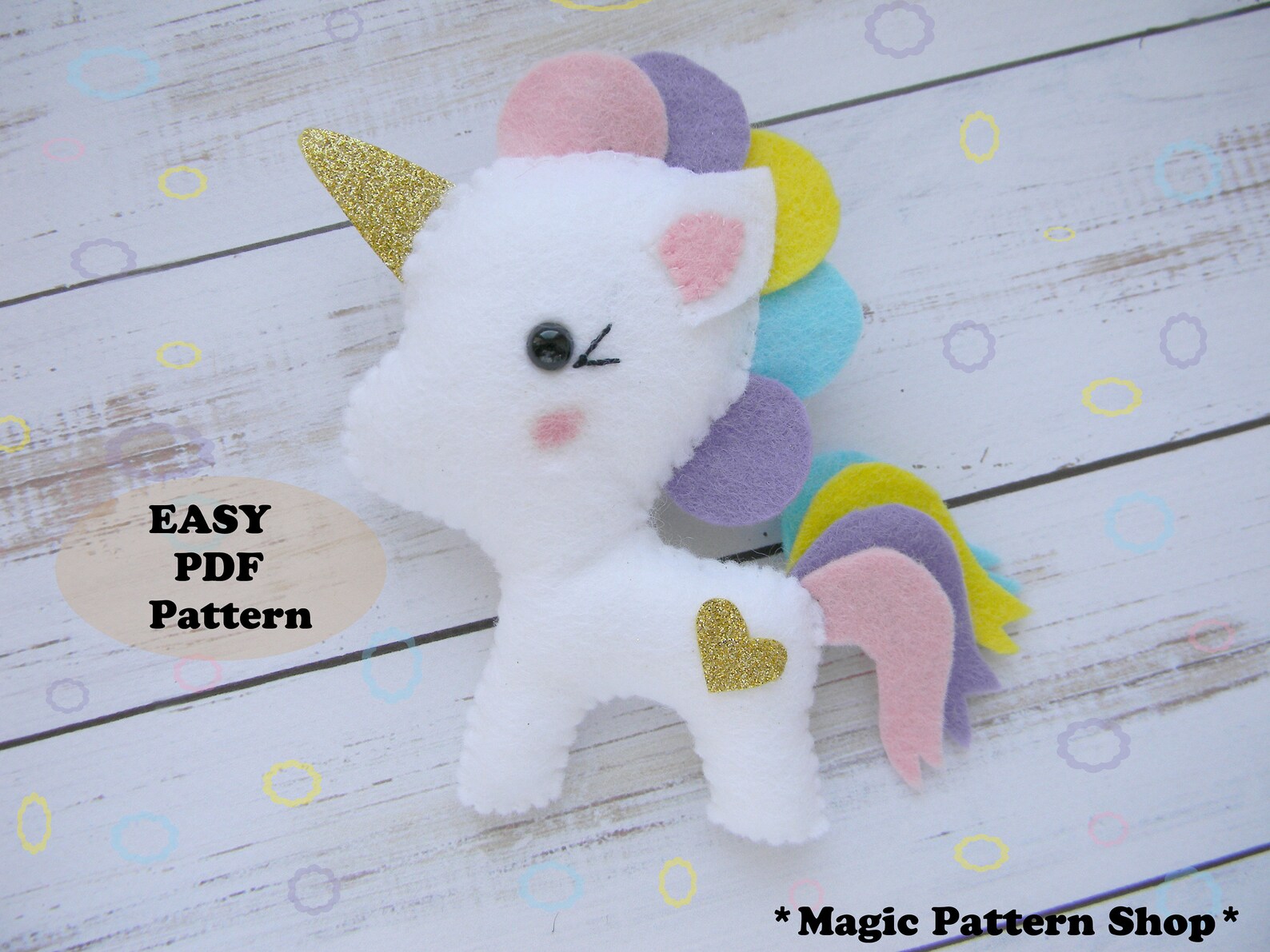 Felt Unicorn Pattern PDF Unicorn Ornament Sewing Pattern | Etsy