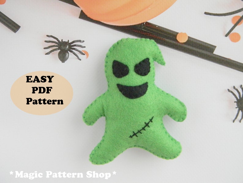 Halloween felt pattern Nightmare Before Christmas ornament PDF sewing pattern DIY felt ornaments Jack Skellington Zero Sally Oogie Boogie