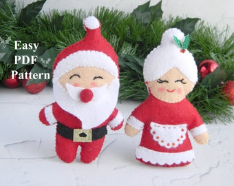 Patrón de Papá Noel y la Señora Claus de fieltro: Muñeco de peluche navideño (Patrón PDF)
