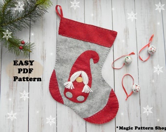 Felt Gnome Christmas Stocking Pattern: Scandinavian Tomte Nisse Girl (PDF Pattern)
