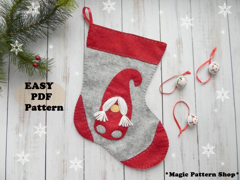 Scandinavian stocking pattern Christmas stocking PDF Pattern Nordic Tomte Nisse Girl gnome felt christmas Stocking Pattern Stocking tutorial