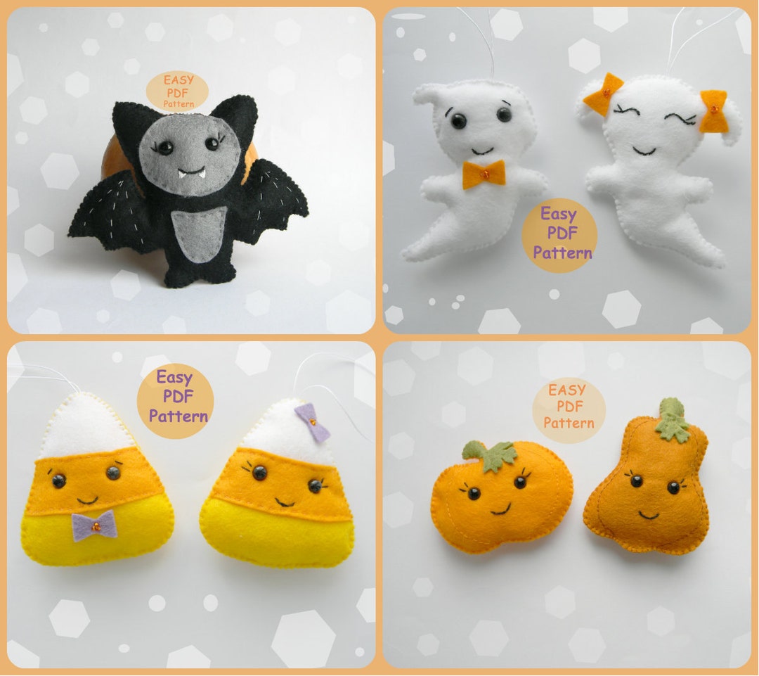 Set PDF Pattern Felt Halloween Ornaments Instant Download Template
