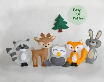 Woodland Animals Mobile Sewing Pattern: DIY Felt Fox, Deer, Owl (PDF Pattern)