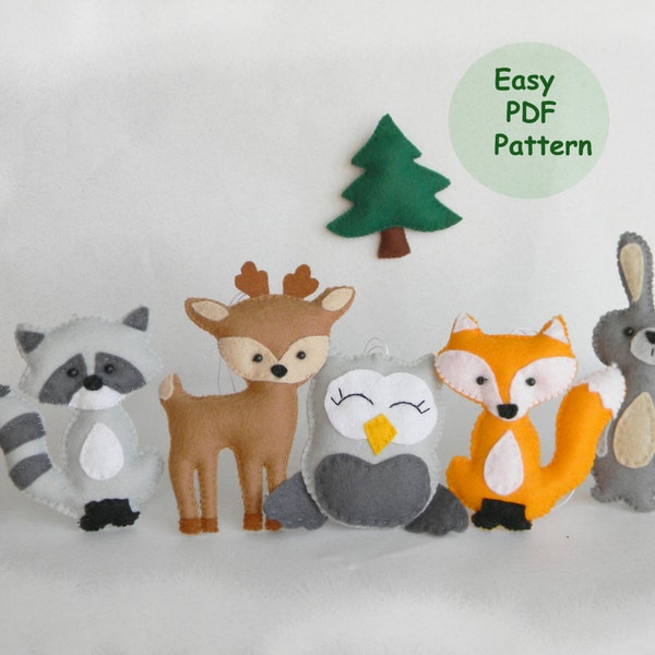 Woodland Mobile Sewing Pattern Easy woodland animals pattern PDF  Hand Sewing Pattern DIY Baby Mobile Pattern Fox Deer Raccoon Owl