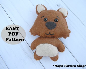 Wombat felt PDF Pattern Felt Wombat ornament pattern Wonbat sewing pattern Wombat plush toy animals baby mobile australia Nursery decor