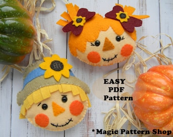 Felt Scarecrow Ornament Pattern: Harvest Decor Sewing Craft (PDF Pattern)