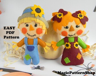Scarecrow felt pattern PDF Scarecrow doll Sewing pattern Mr Mrs Scarecrow Harvest felt pattern PDF Fall Felt Plush Doll Sewing Craft Autumn