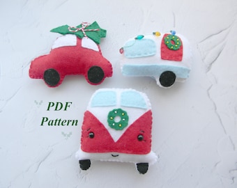 Set PDF Pattern  Combi Camper PDF pattern Happy camper christmas ornaments Felt Sewing Pattern Kawaii Felt Pattern