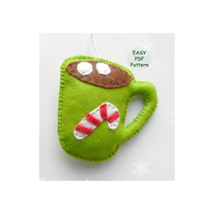 Felt PDF pattern, Easy christmas ornaments pattern, Cup of cocoa pattern, easy sewing pattern, diy ornament,  Christmas tree ornament